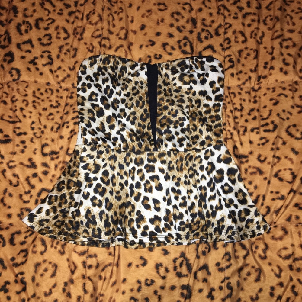 Charlotte Russe strapless cheetah peplum top